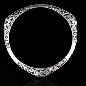 Unique Sterling Silver Bangle Bracelet- repousse with black enamel